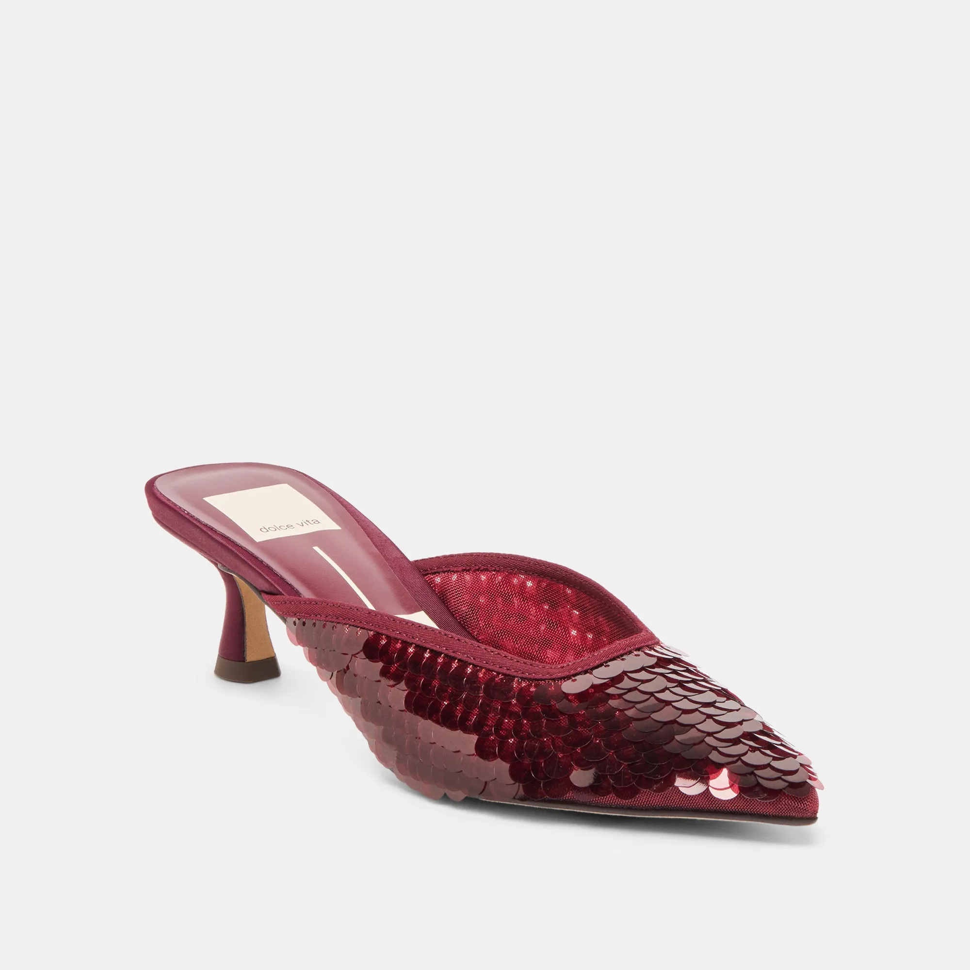 Heel Cushion Sustainable Manufacturing CLEO SEQUIN HEELS CRANBERRY SEQUIN