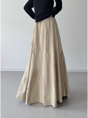 wrinkle free No Tag Summer Casual Ramie Washed Loose Elastic Waist Skirt