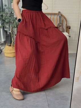 Snag Proof Comfortable lining Summer Retro Casual Cotton Versatile Asymmetrical Hem Skirt