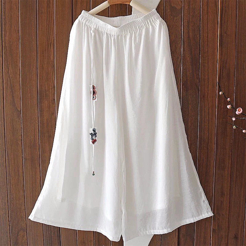 Humidity Control Fast Drying Summer Retro Linen Breathable Elastic Waist Tassel Pants