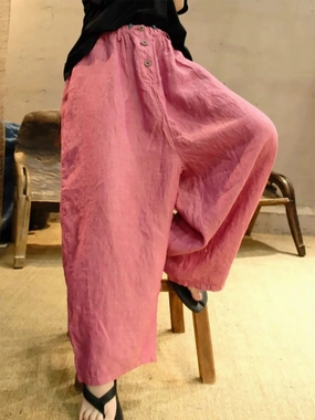 Sanitary Material Resilient material Summer Retro Linen Thin Loose High Elastic Waist Pants