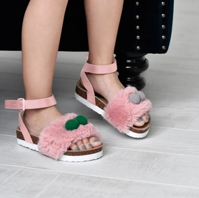 Neutral Footbed Design Tennis BOXBO Kids Girl Booboo Cork Sandals in Pink