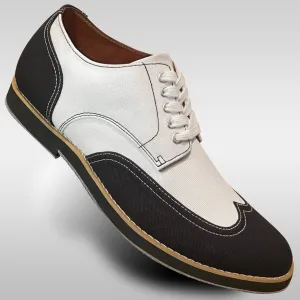 Stretchable Collar Aris Allen Men's Black and White Canvas Wingtip Feather Light Dance Shoes