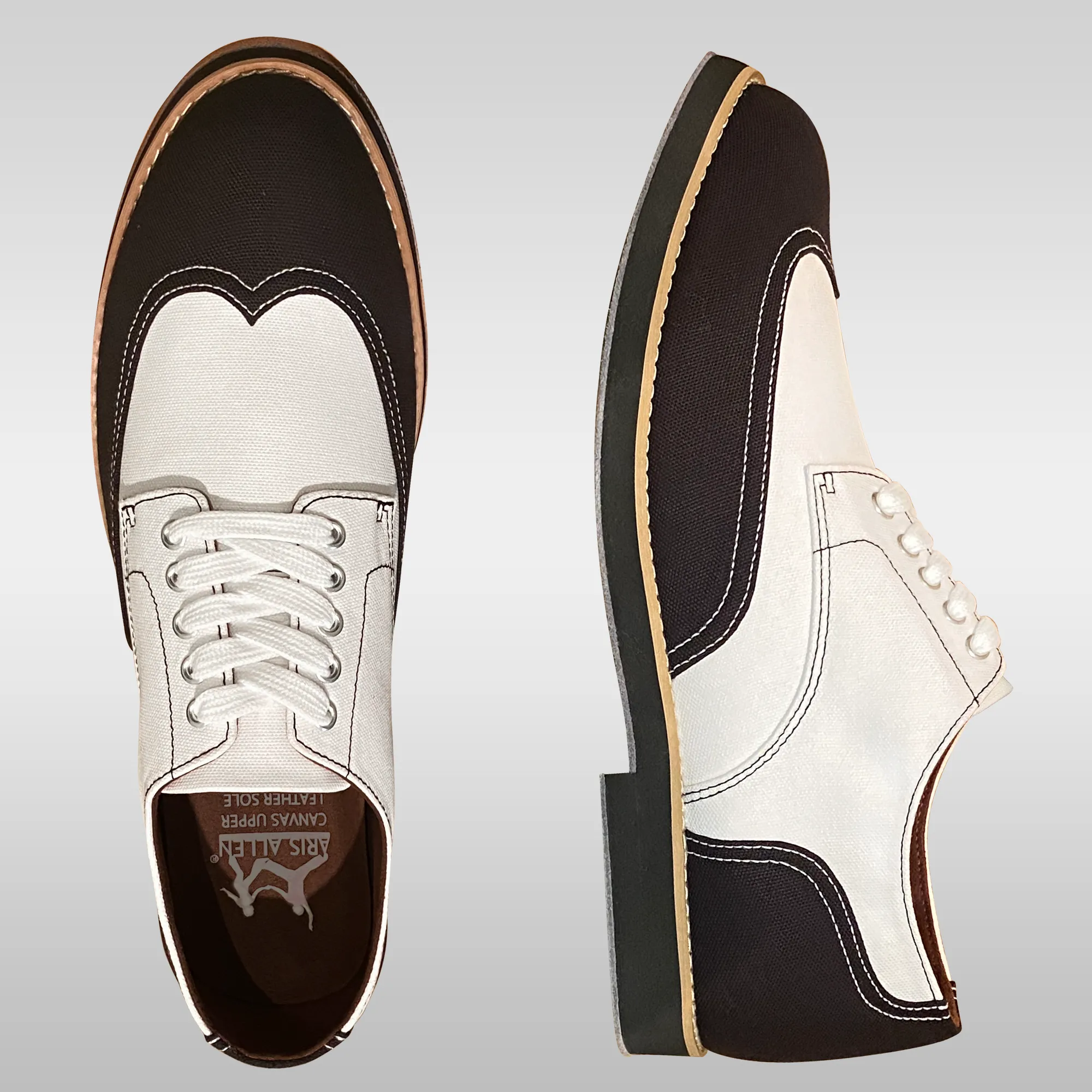 Aris Allen Men's Black and White Canvas Wingtip Feather Light Dance Shoes Ballet Flats Odor Neutralizing Fibers