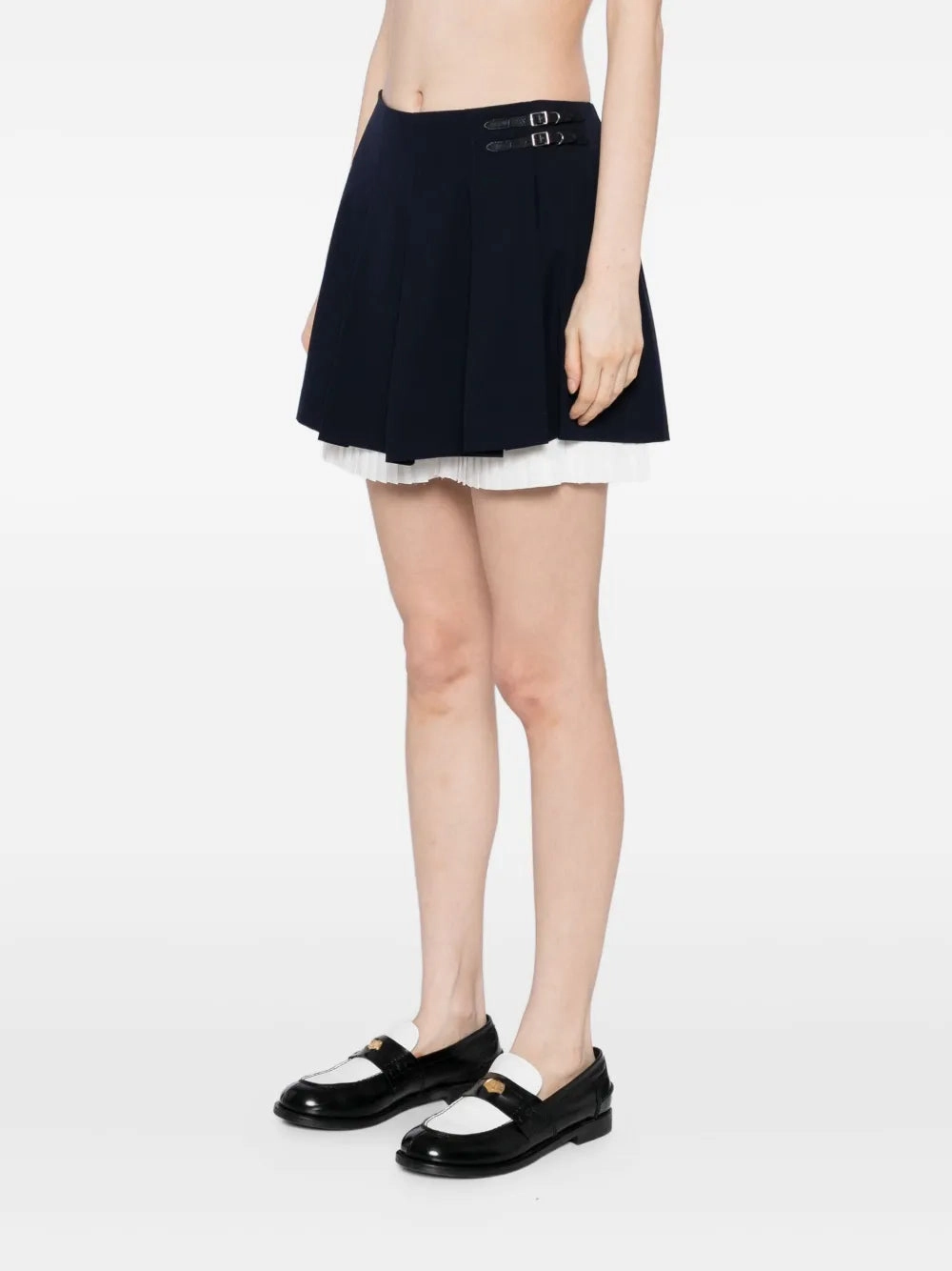 Push Button Closure Breathable Material Suzie Pleated Skort in Midnight