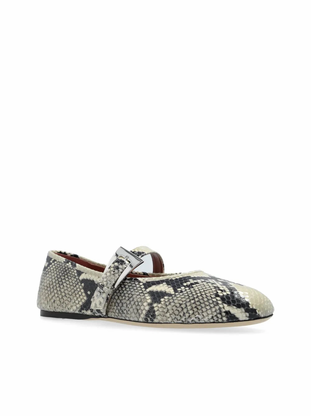 Sveva Buckle Ballet Flat in Natural Python-printed Leather Abrasion resistant