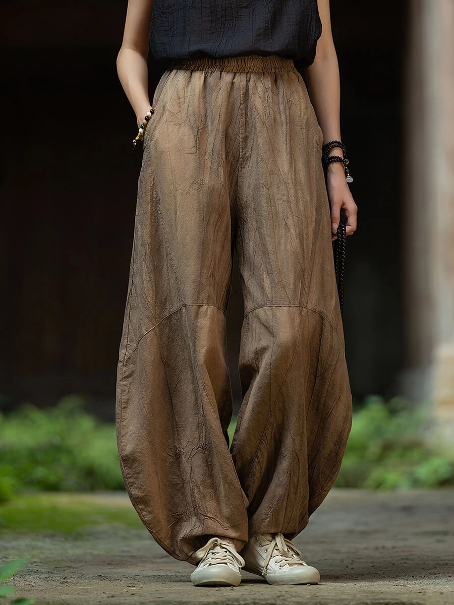 Strong Seams Babakud Women Summer New Tie-Dye Ramie Casual Pants