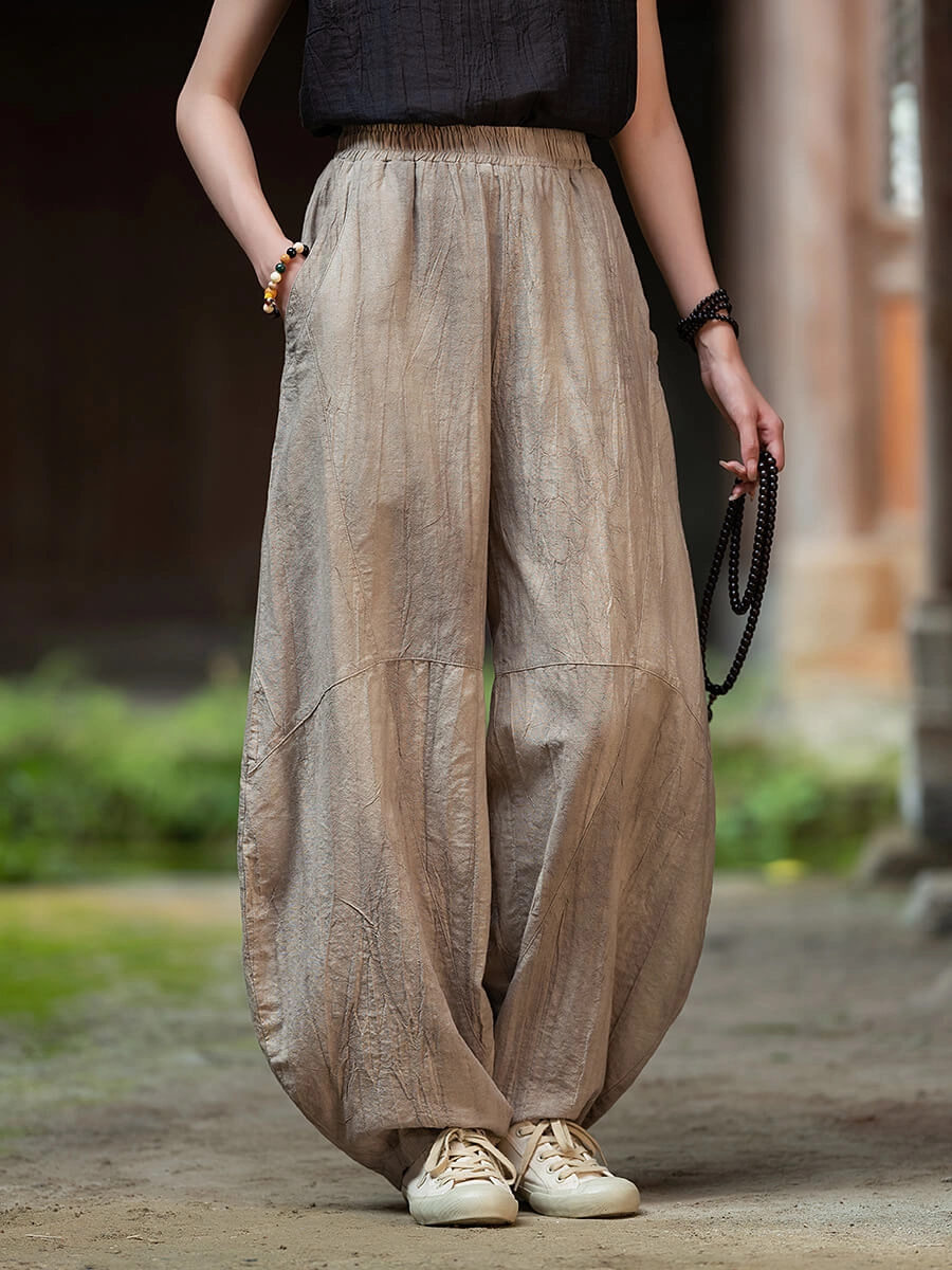 Babakud Women Summer New Tie-Dye Ramie Casual Pants Unrestricted Movement Resilient material