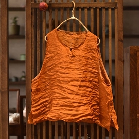 Heat Retention Layer Multi Pocket Utility Women Spring Retro Crinkled Loose Linen Vest