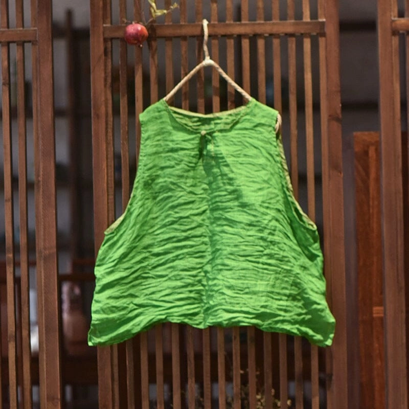 Women Spring Retro Crinkled Loose Linen Vest Layer Piece MultiPocketLayout