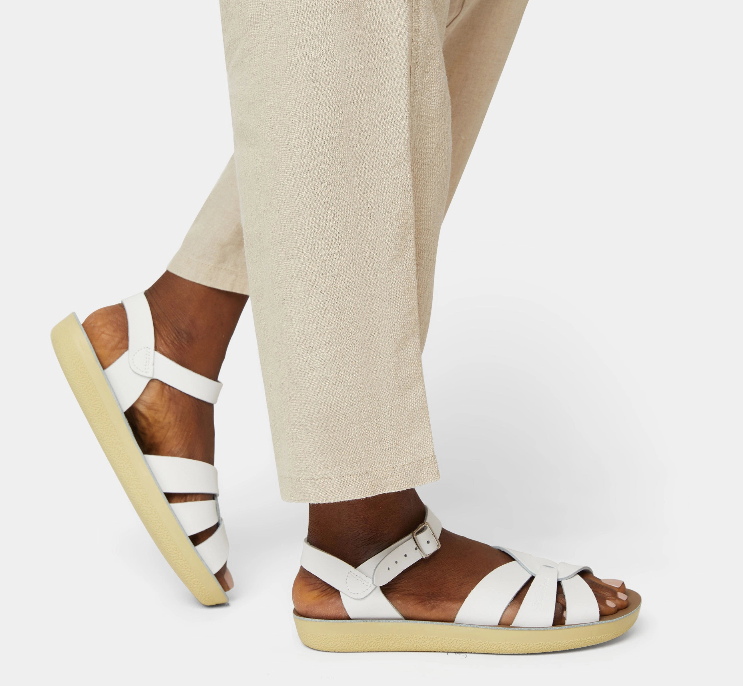 Swimmer White Womens Sandal Metal Shine