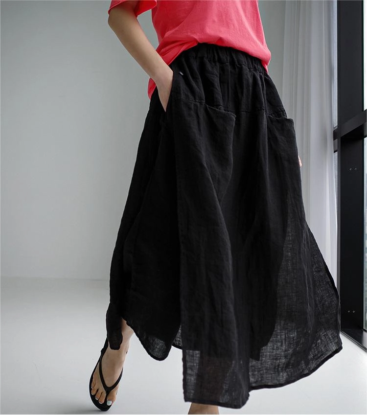 Women Slit Cotton Linen Wide Leg Cropped Pants No Tag color fast