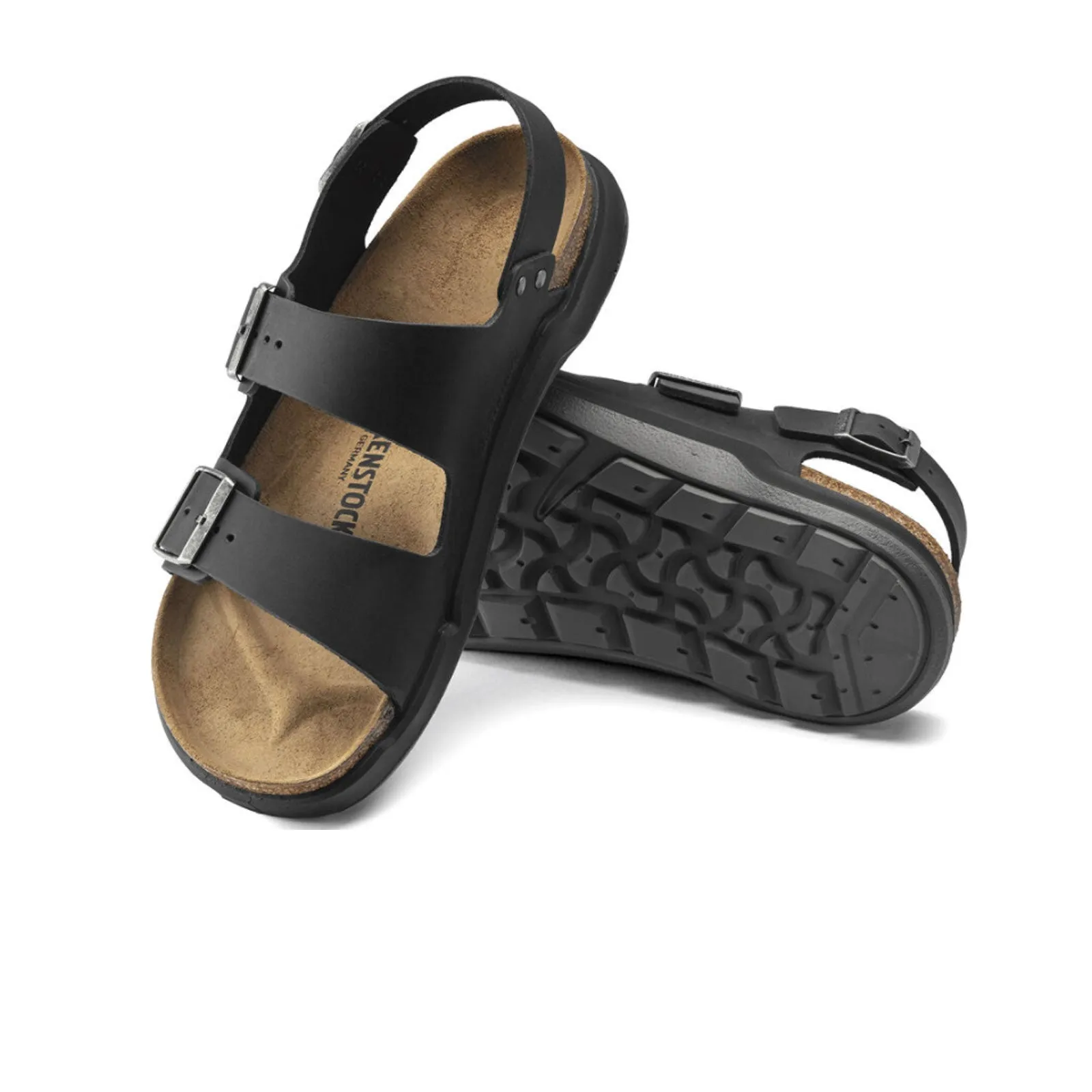 Birkenstock Milano Rugged Backstrap Sandal (Men) - Black Oiled Leather Clean Touch