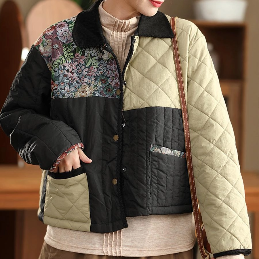 Babakud Women Winter Vintage Patchwork Thickened Warm Quilted Jacket Casual Chill Look AllDay Comfort Design