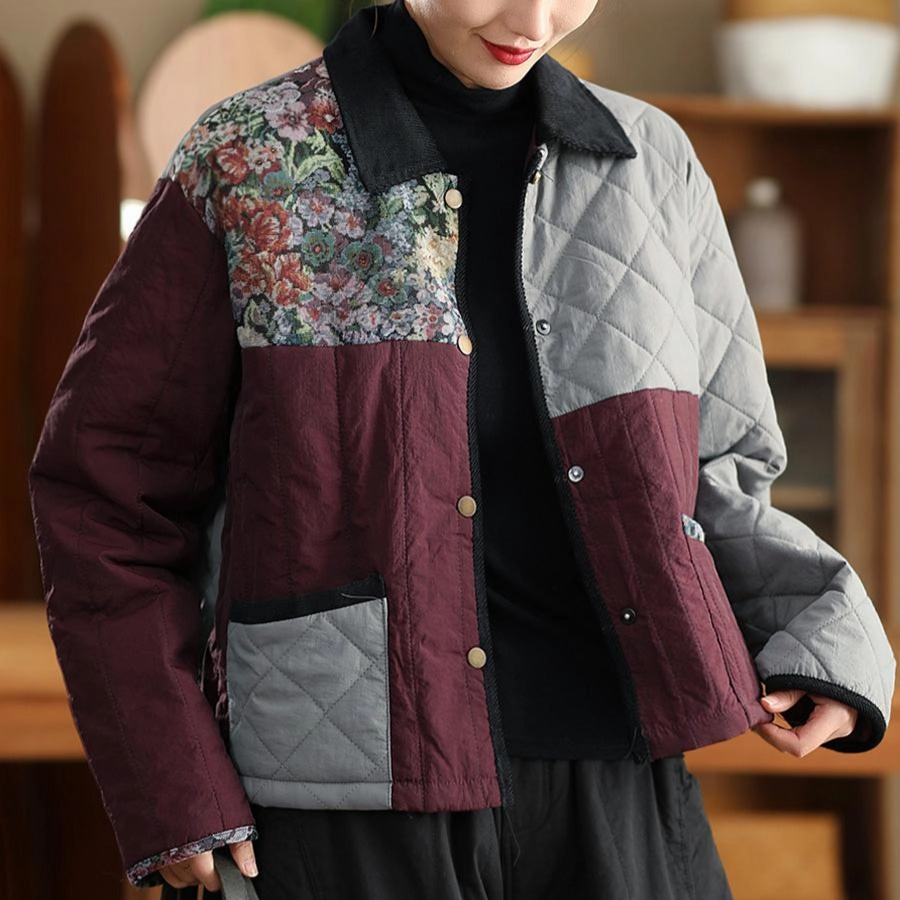 Babakud Women Winter Vintage Patchwork Thickened Warm Quilted Jacket Seamless Bonding