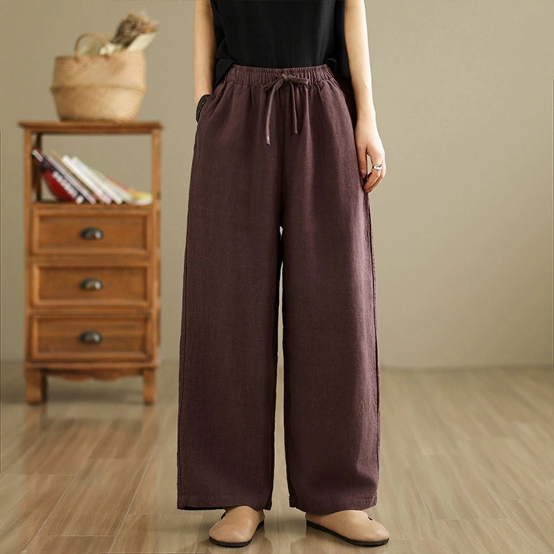 Retro Solid Color High Waist Comfy Linen Pants for Women Sweat Free All-day Comfort
