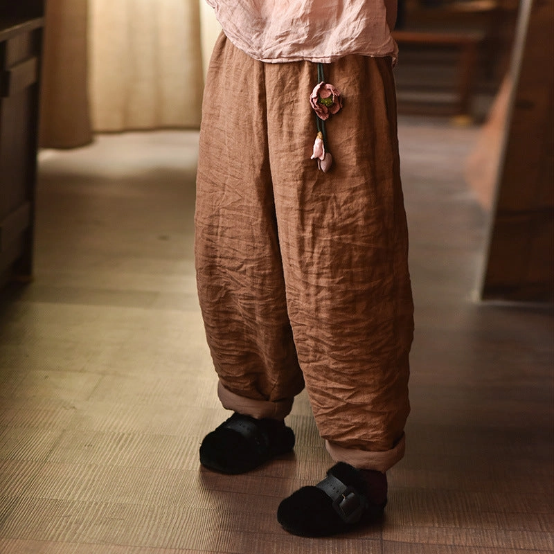 Sensitive Skin Winter Retro Linen Washed Casual Warm Harem Pants