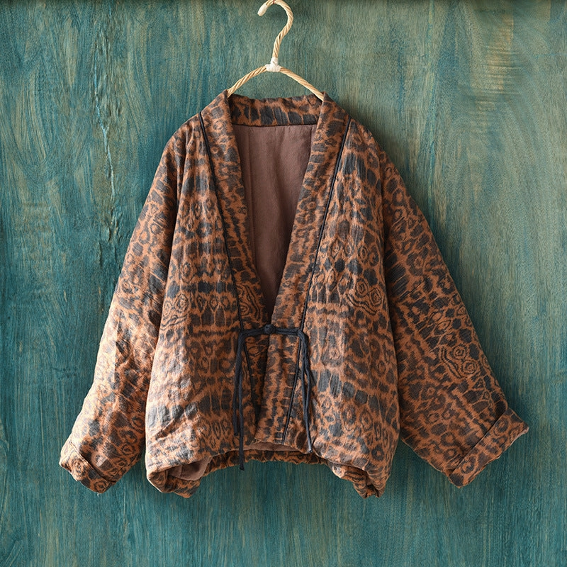 Winter Fit Retro Distressed Washed Printed Cotton Linen Short Down Coat