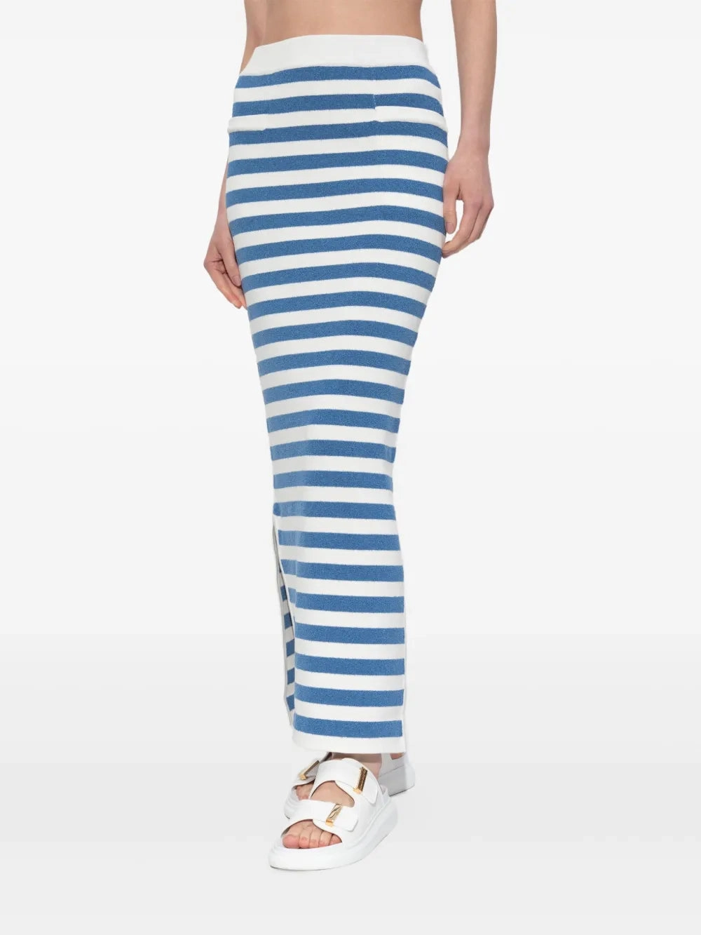 Ari Skirt in Blue Stripe Twist Front Design light colors