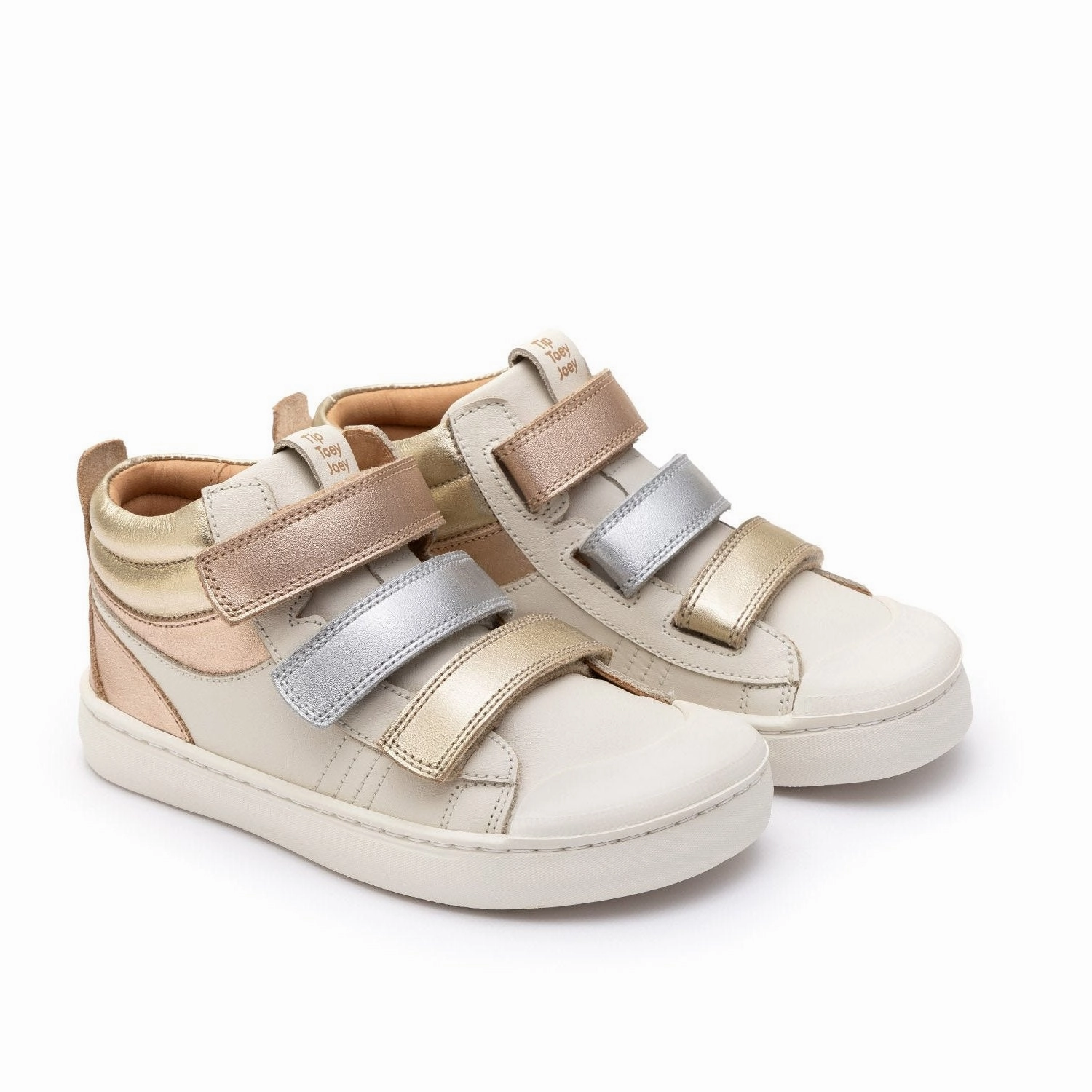 Tokyo Mode Low Heel Tip Toey Joey Kids LEAP Sneakers - Tapioca/Metalic Salmon Training