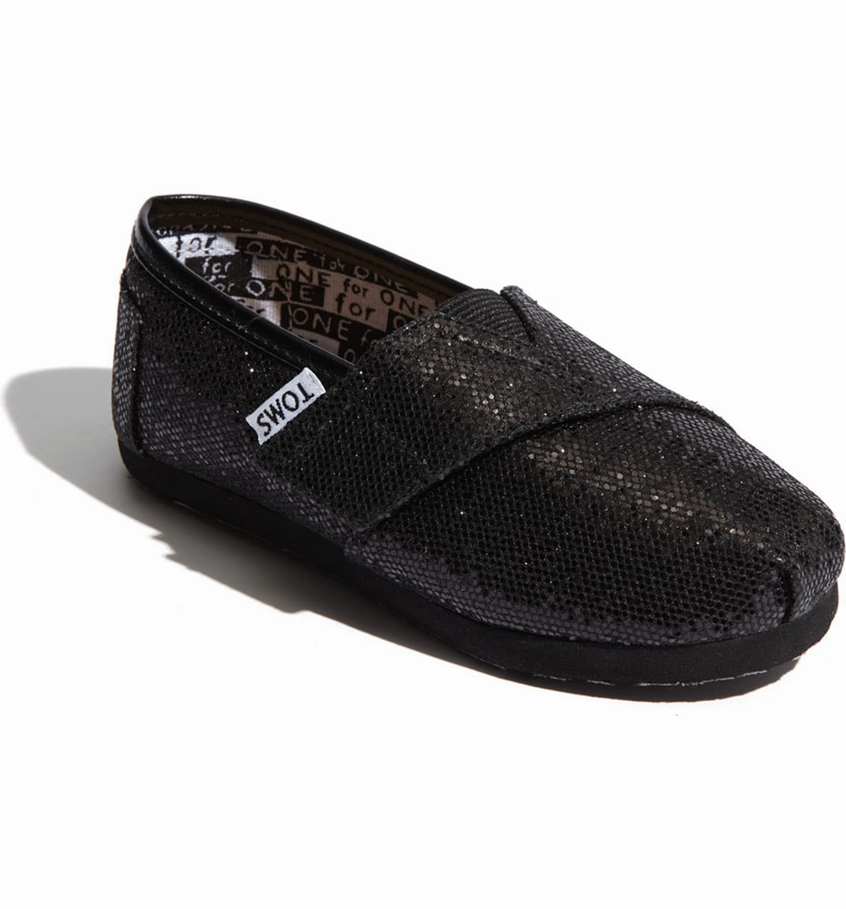 Special Non Toxic Coating TOMS Kids Tiny Black Glitter Slip On Shoes