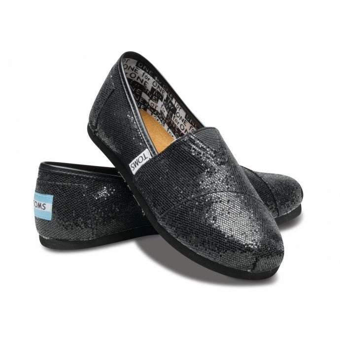 cyclists' efficiency Stretchable Collar TOMS Kids Youth Black Glitter Slip On Shoes