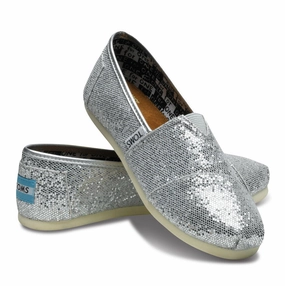 TOMS Kids Youth Glitter Silver Slip On Shoes All-day Performance