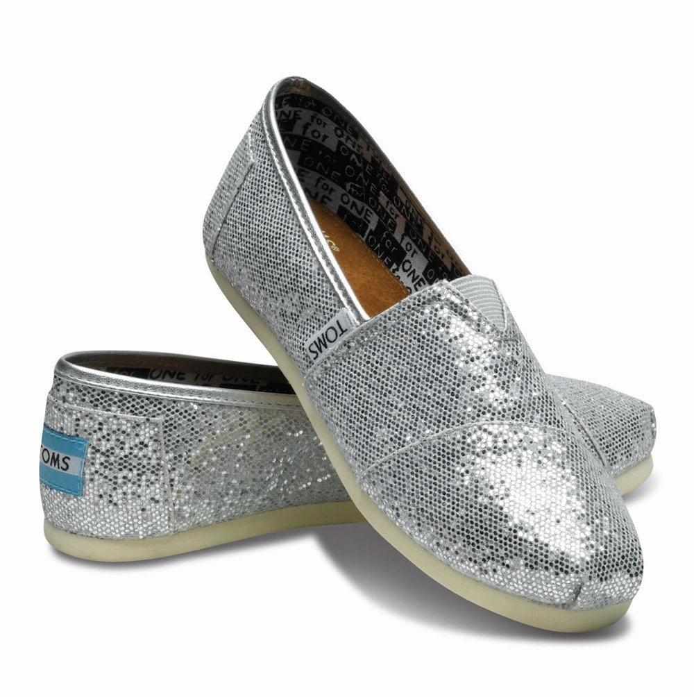 weekday TOMS Kids Youth Glitter Silver Slip On Shoes