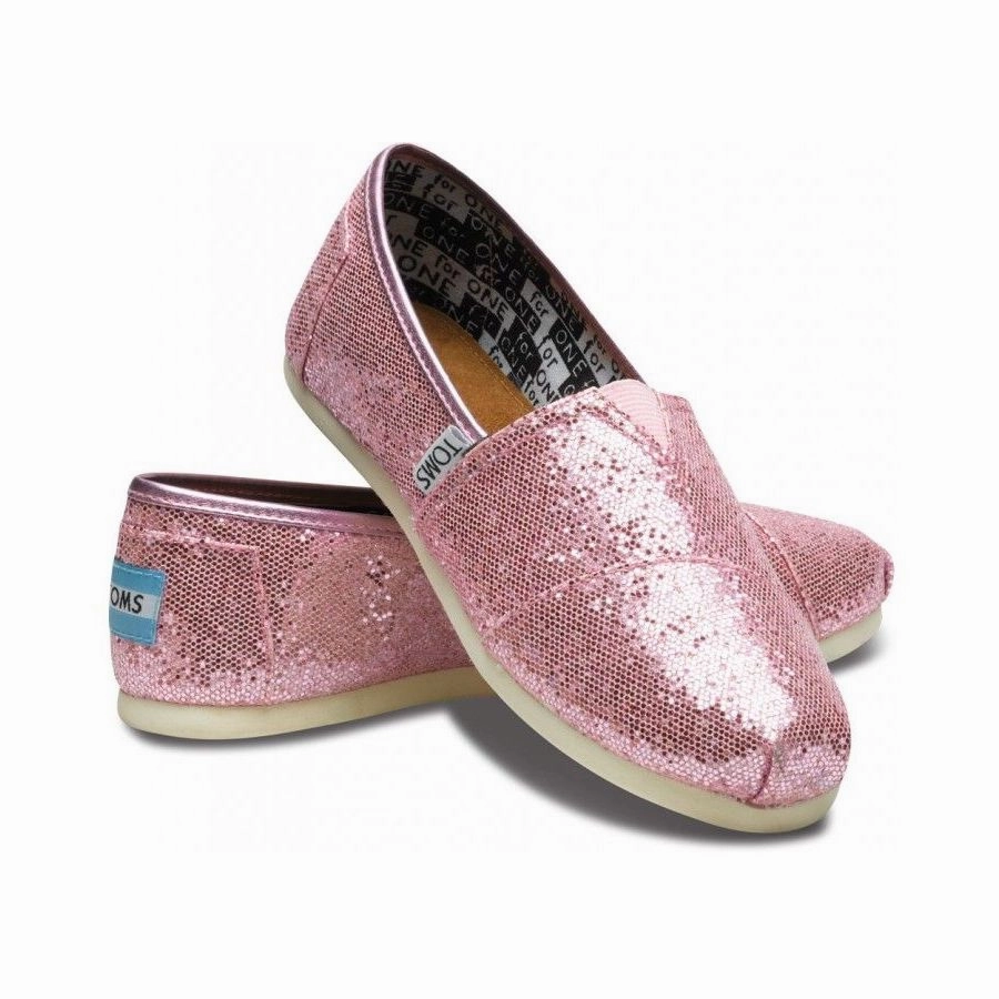 Comfortable fit TOMS Kids Youth Pink Glitter Slip On Shoes