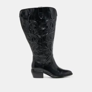 MIRLA EXTRA WIDE CALF BOOTS BLACK LEATHER Contoured Footbed Design