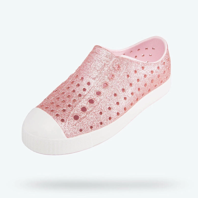 Hyper Compression Foam Native Kids Jefferson BLING Sandals Shoes - Milk Pink Bling / Shell White