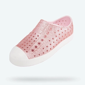 Hyper Compression Foam Native Kids Jefferson BLING Sandals Shoes - Milk Pink Bling / Shell White