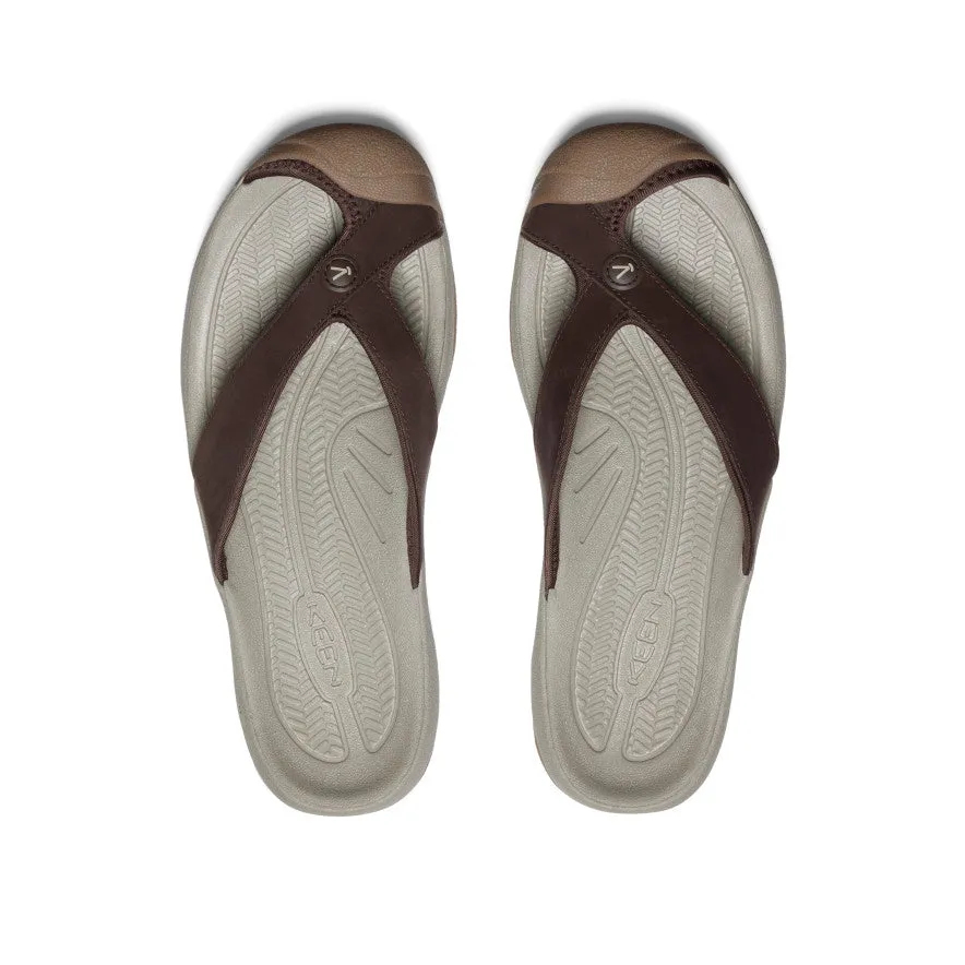 Impact Resistant On The Go Men's Waimea Leather Flip-Flop  |  Java/Plaza Taupe