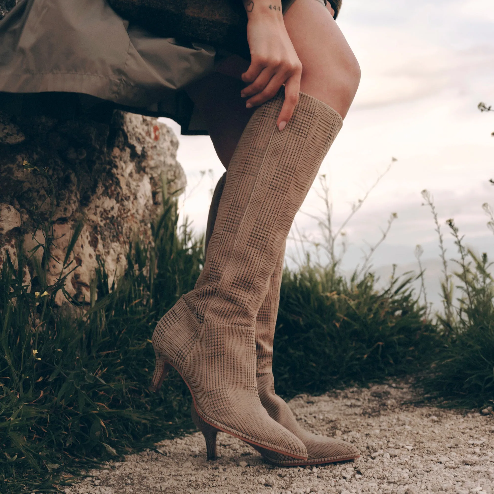 Breathability Enhanced ALDY BOOTS HERRINGBONE PRINTED SUEDE