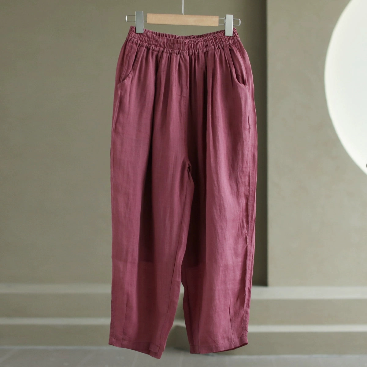 Babakud Women Ramie Casual Loose Elastic Waist Pants Fortified Stitching Comfortable lining