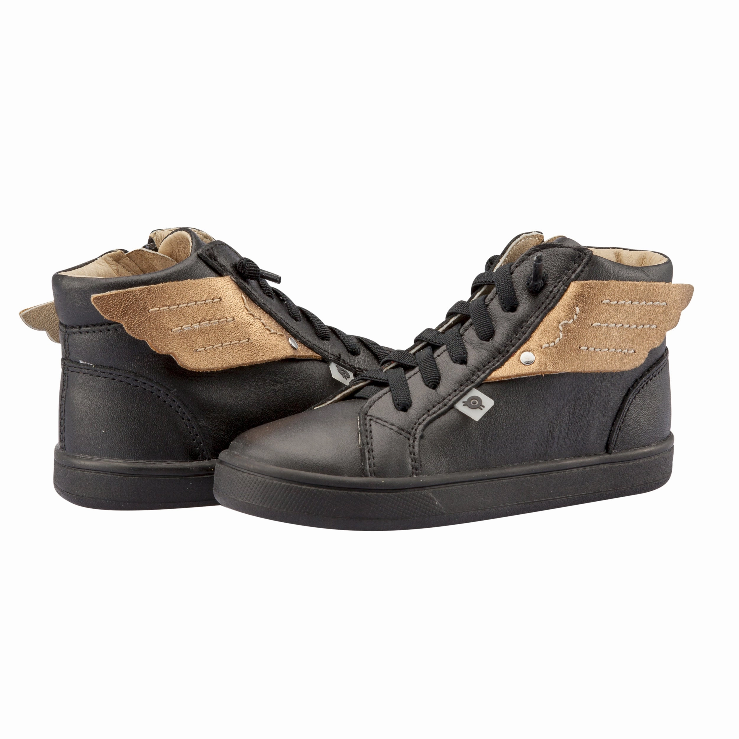 anti - static OLD SOLES Kids Local Wings Leather Sneakers in Black / Old Gold