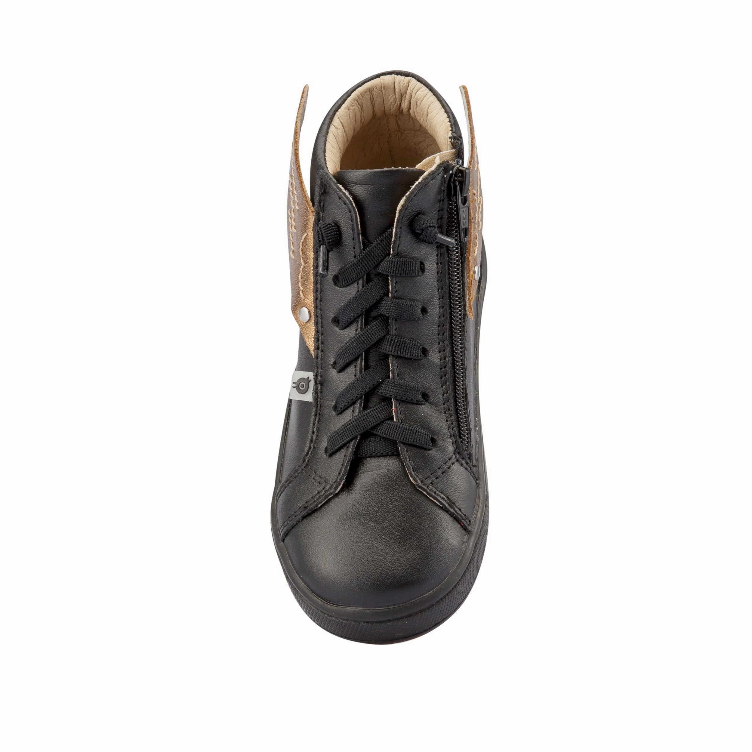 OLD SOLES Kids Local Wings Leather Sneakers in Black / Old Gold Stiff