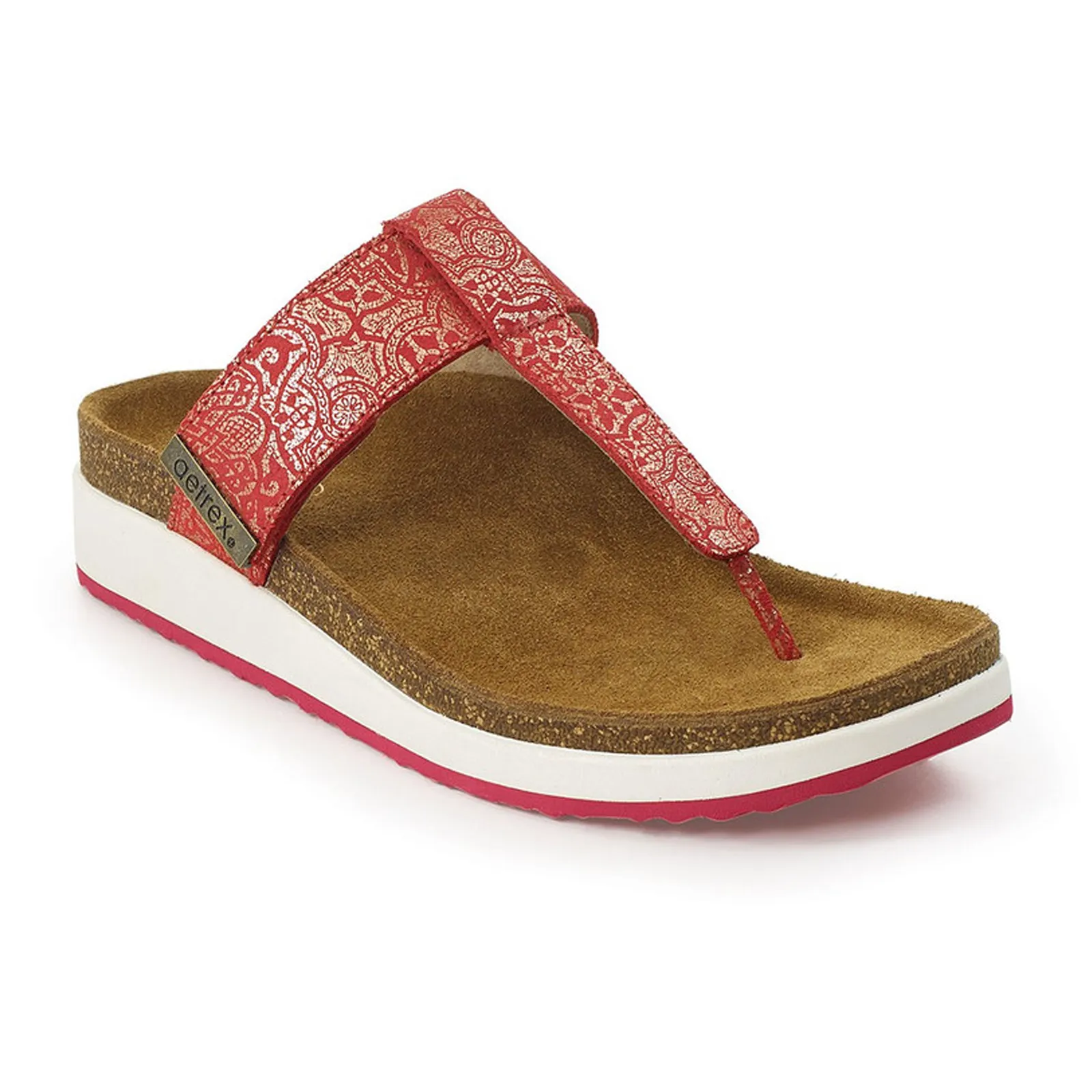 Aetrex Phoebe Sandal (Women) - Red Metallic MoistureWicking GelCushion