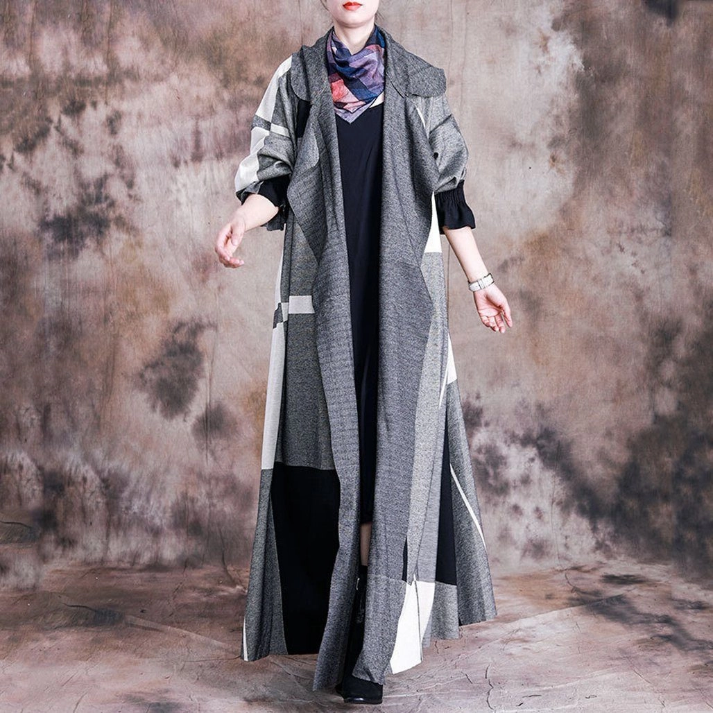 Urban Hike Style Stretch Material Babakud Women Autumn Casual Plaid Maxi Coat
