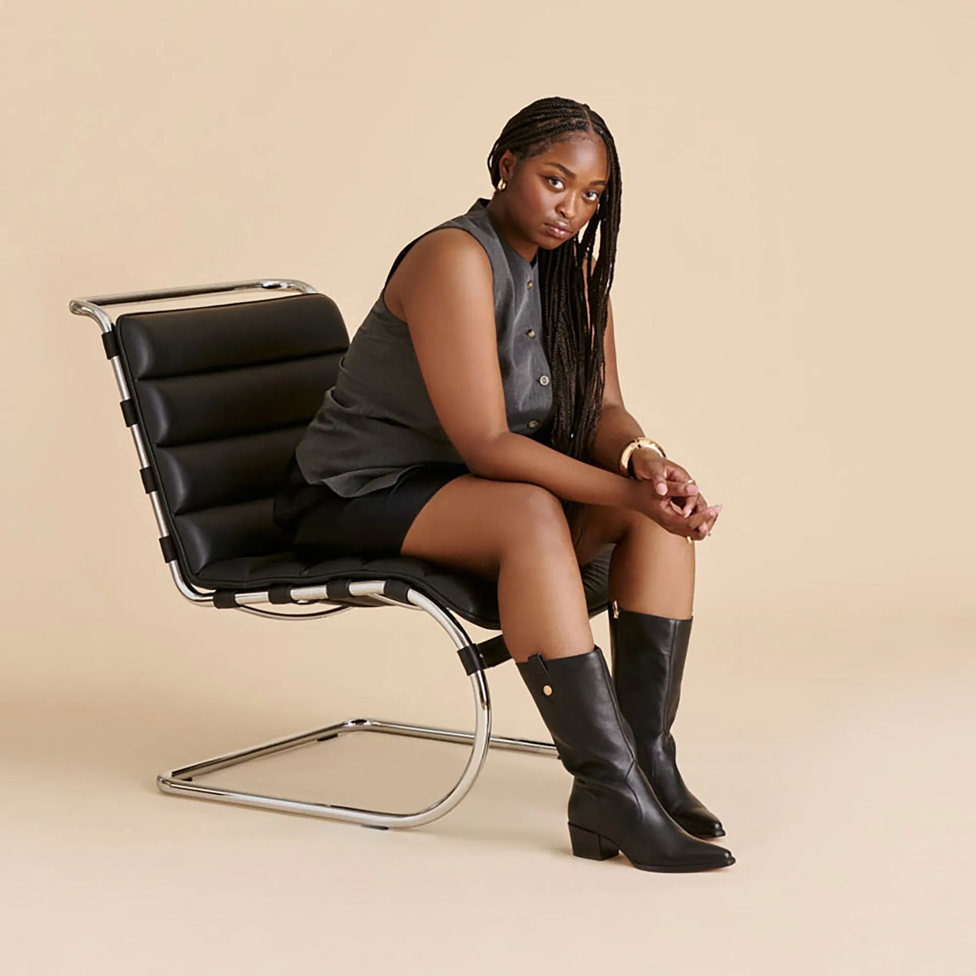 Lifestyle Trend VERN WIDE CALF BOOTS BLACK LEATHER