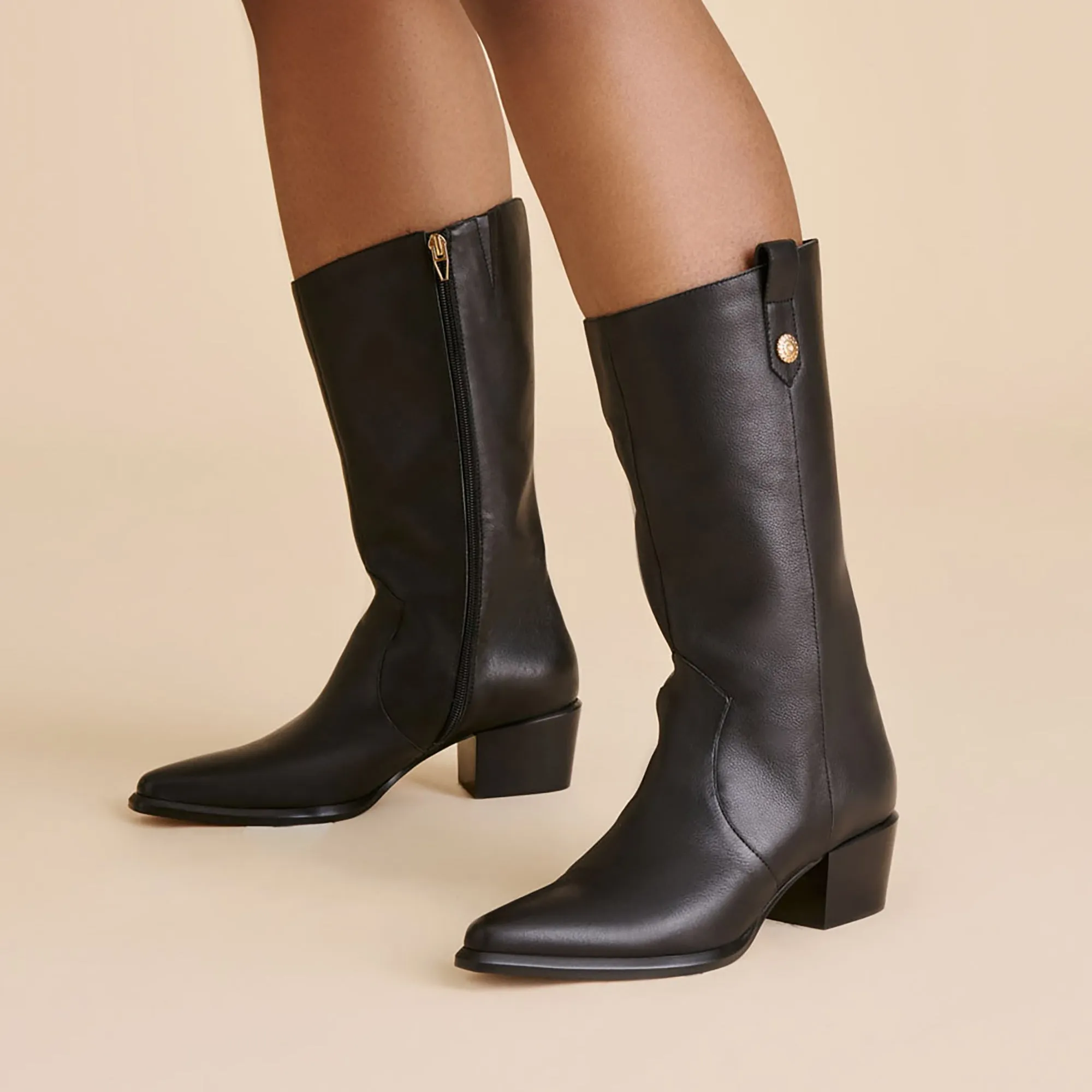 Layered Support Long Hours VERN WIDE CALF BOOTS BLACK LEATHER