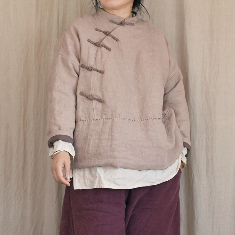 Designer Inspired Pocket Details Vintage Quilted Warm Patchwork Linen Cotton Jacket