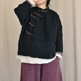 Vintage Quilted Warm Patchwork Linen Cotton Jacket Layer Up Style BreathableLining