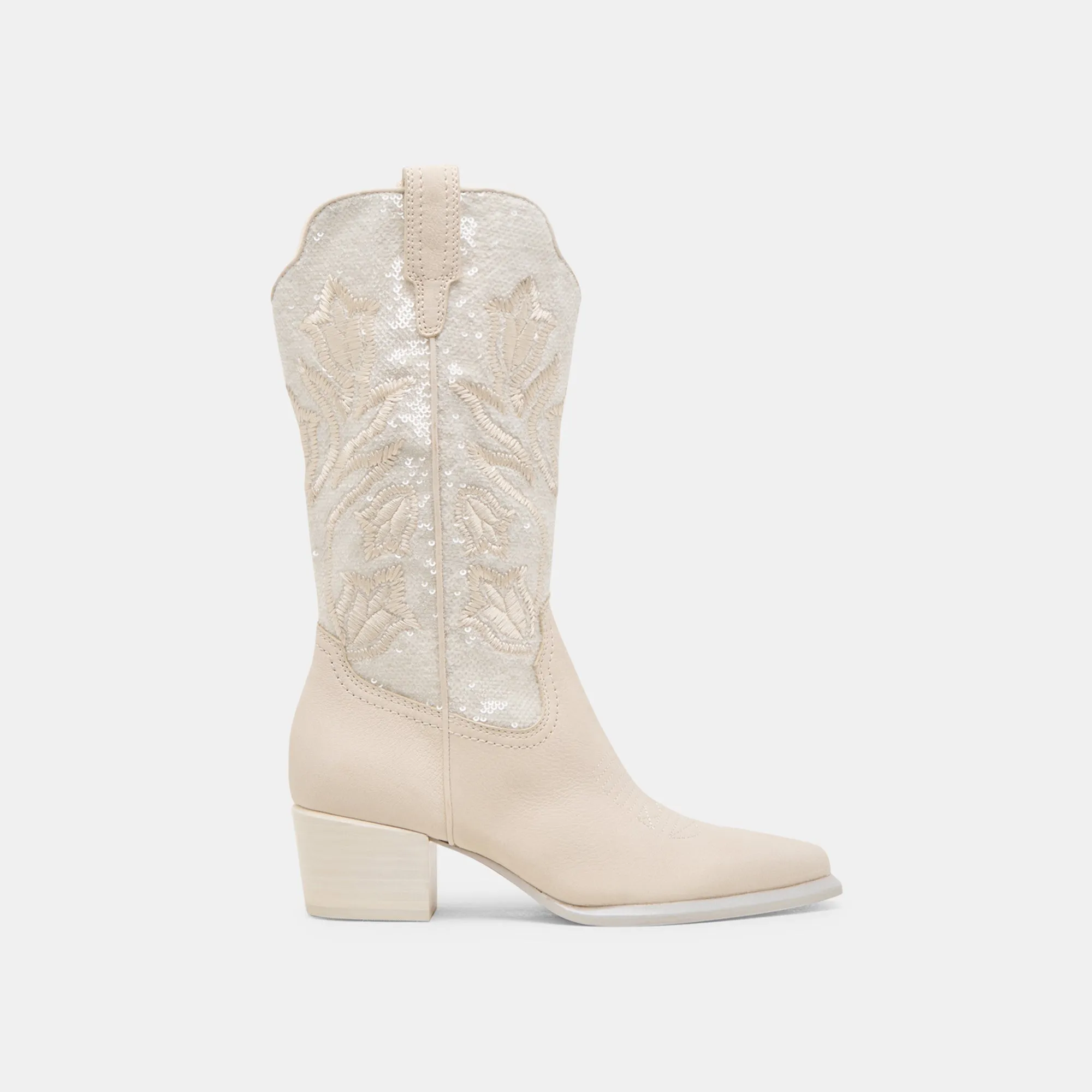 Padded Tongue Construction Heel Counter Structure VORAH PEARL BOOTS CREME SEQUIN