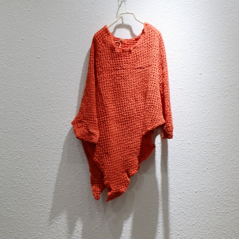 Waffle Asymmetric Linen Shawl for Women AdjustableHood Fashion Forward Layer