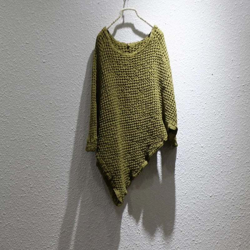 Silicone Grip Trim Camo Print Waffle Asymmetric Linen Shawl for Women