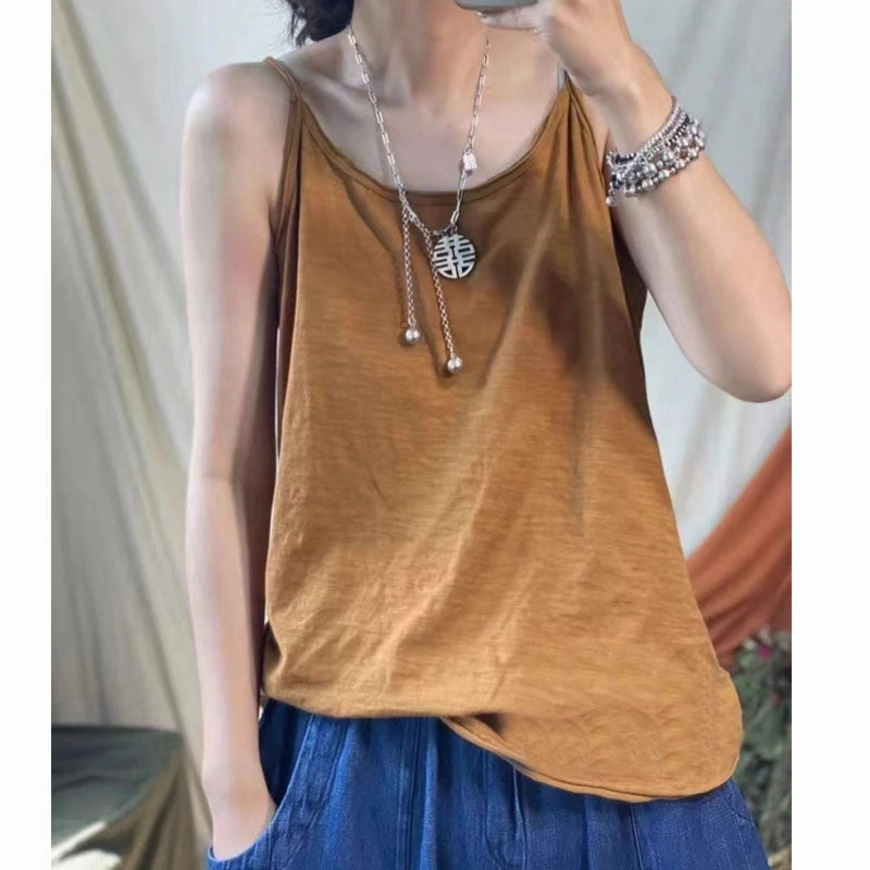 Laser Cut Vents EcoFriendlyInsulation Babakud Women Summer Cotton Casual Spaghetti Strap Vest