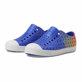 Abrasion Resistant Upper ArchSupport Native Kids Jefferson Sugarlite Block Sandals Shoes - UV Blue/Shell White/Hyper Freesia Celery Block