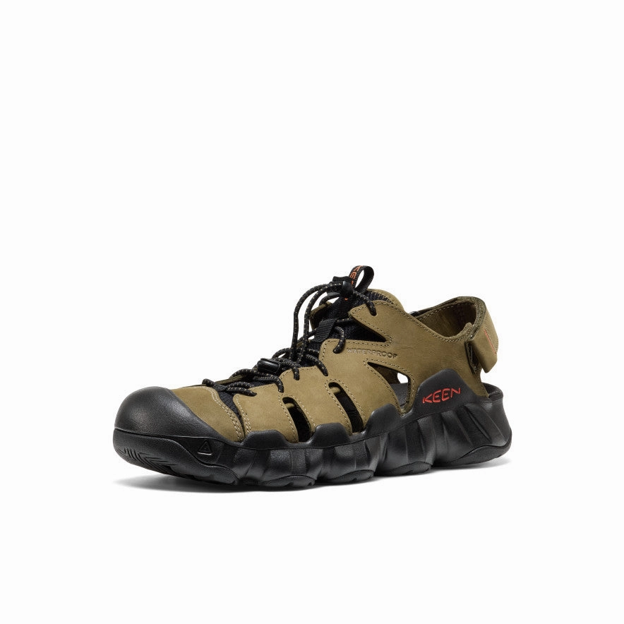 Enhanced Lateral Stability Easy Lock Men's Hyperport Fisherman Leather Sandal  |  Dark Olive/Black