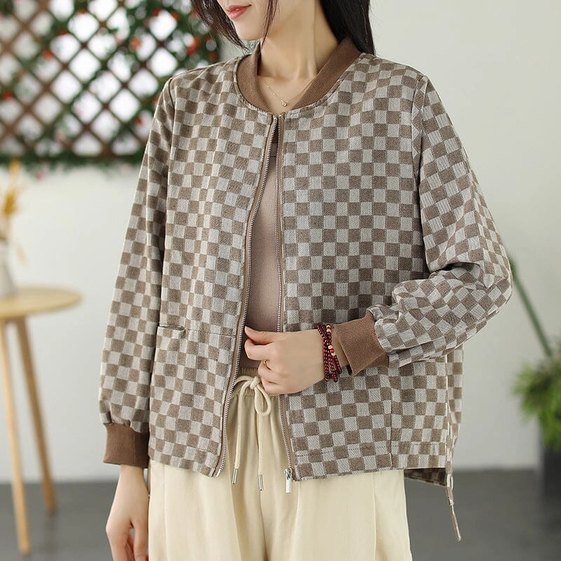 On The Go Women Spring Retro Plaid Cotton Jackets